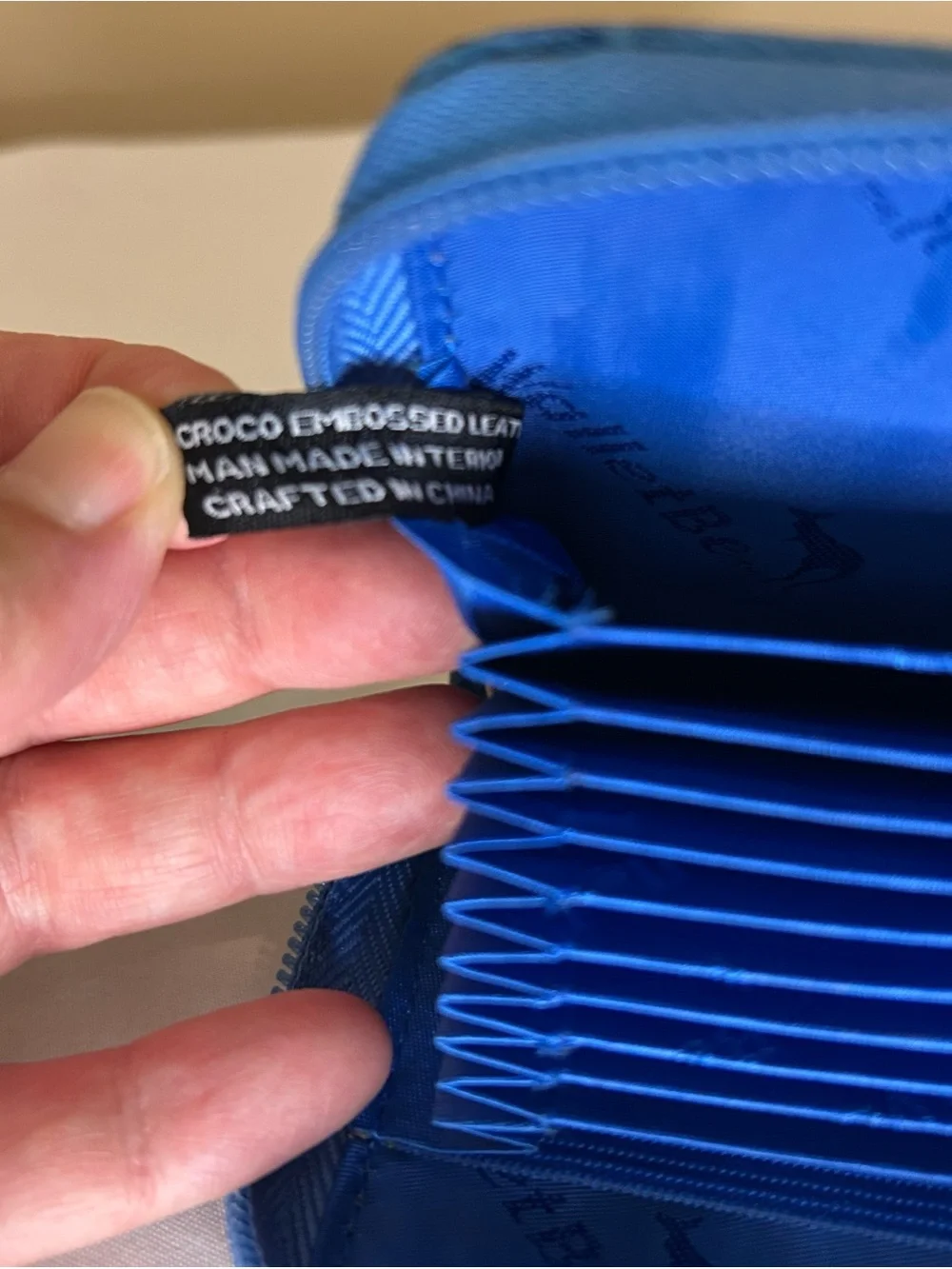 Blue Croc-Embossed Compact Wallet